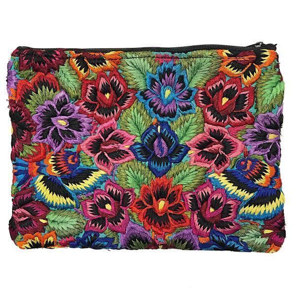 Picture of embroidered floral huipil pouch