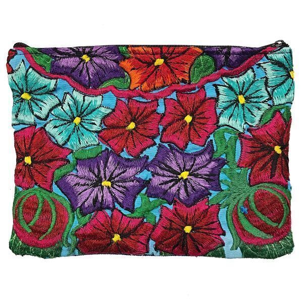 Picture of embroidered floral huipil pouch