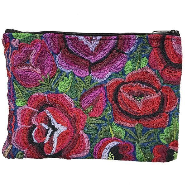 Picture of embroidered floral huipil pouch