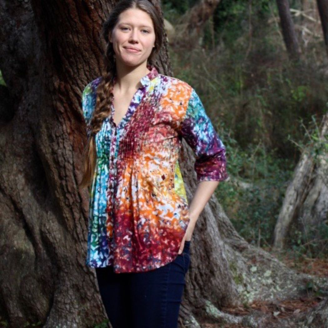 Batik Print Three Quarter Sleeve Pleated Front Top