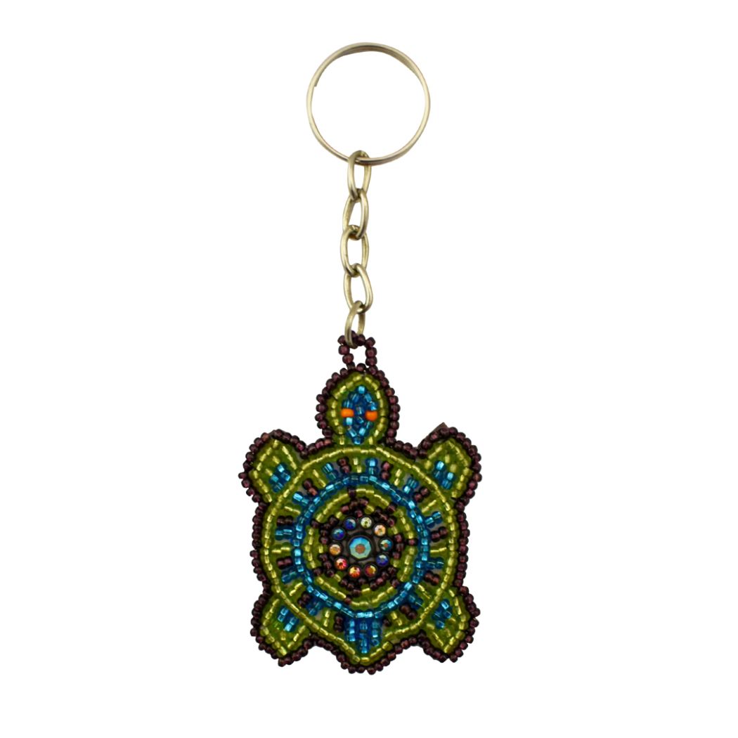 Flat Turtle Beaded Keychain