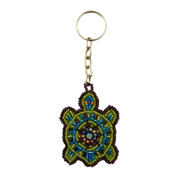 Flat Turtle Beaded Keychain