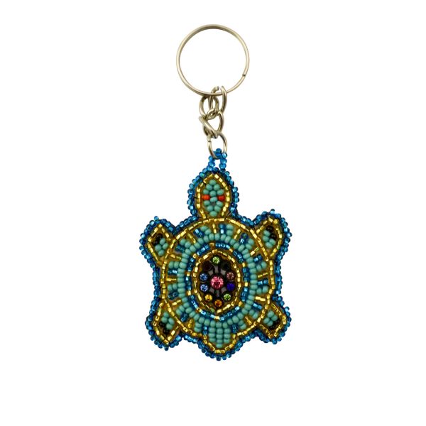 Flat Turtle Beaded Keychain