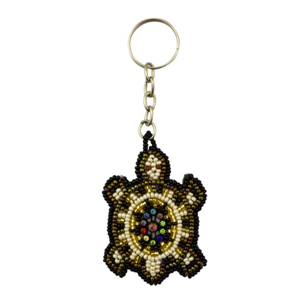 Flat Turtle Beaded Keychain