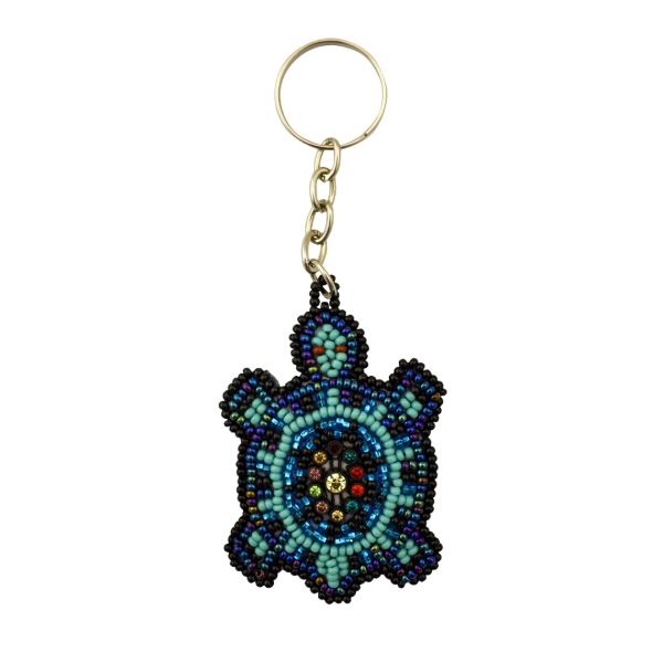 Flat Turtle Beaded Keychain
