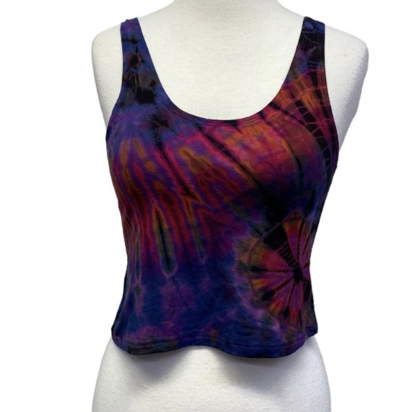 Purple Tie Dye Slash Weave Cropped Tank Top