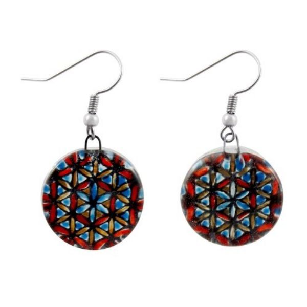 Picture of fusion glass mandala earrings