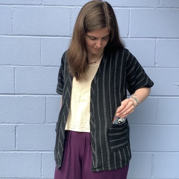 	Striped Cotton Gauze Short Sleeve Cardigan