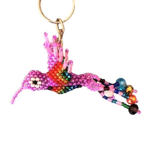 Picture of hummingbird beaded keychain - mini