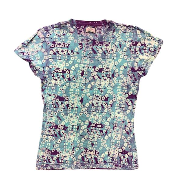 Purple Patterns Batik Print Cap Sleeve T-Shirt