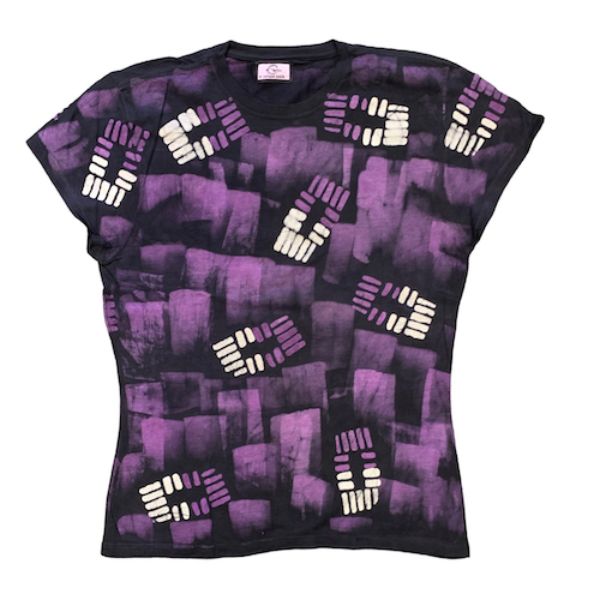 Purple Patterns Batik Print Cap Sleeve T-Shirt