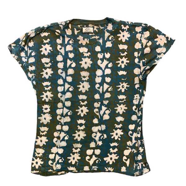 Green Patterns Batik Print Cap Sleeve Top
