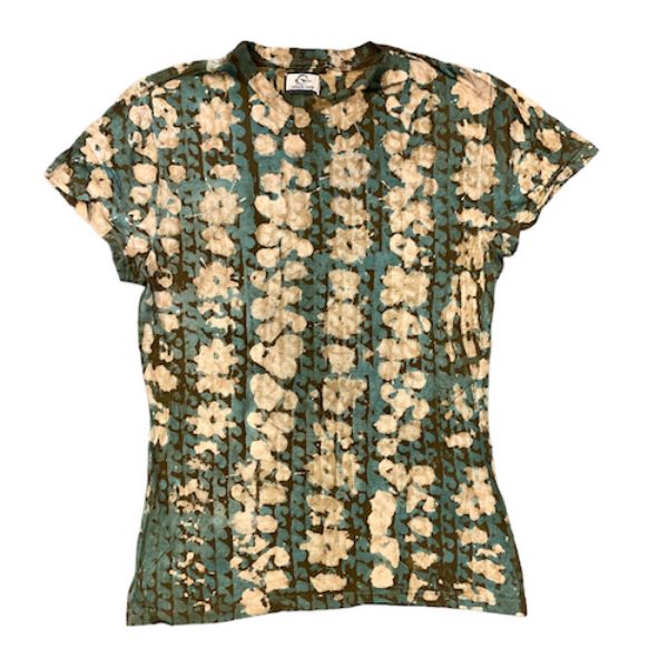 Green Patterns Batik Print Cap Sleeve Top