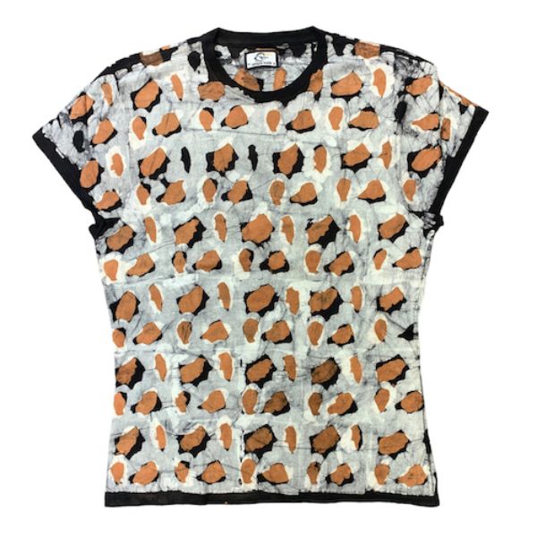 Red Patterns Batik Print Cap Sleeve T-Shirt