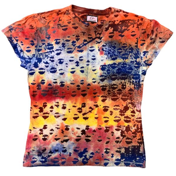 Picture of batik cap sleeve t-shirt - red patterns