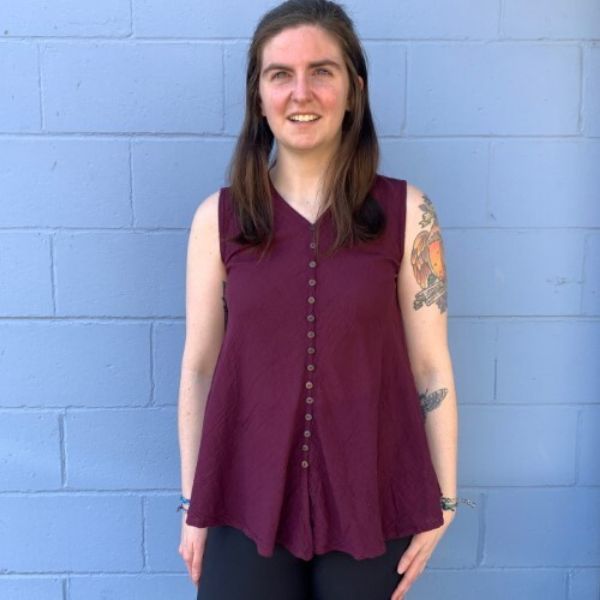 	Sleeveless Coco Button Swing Top