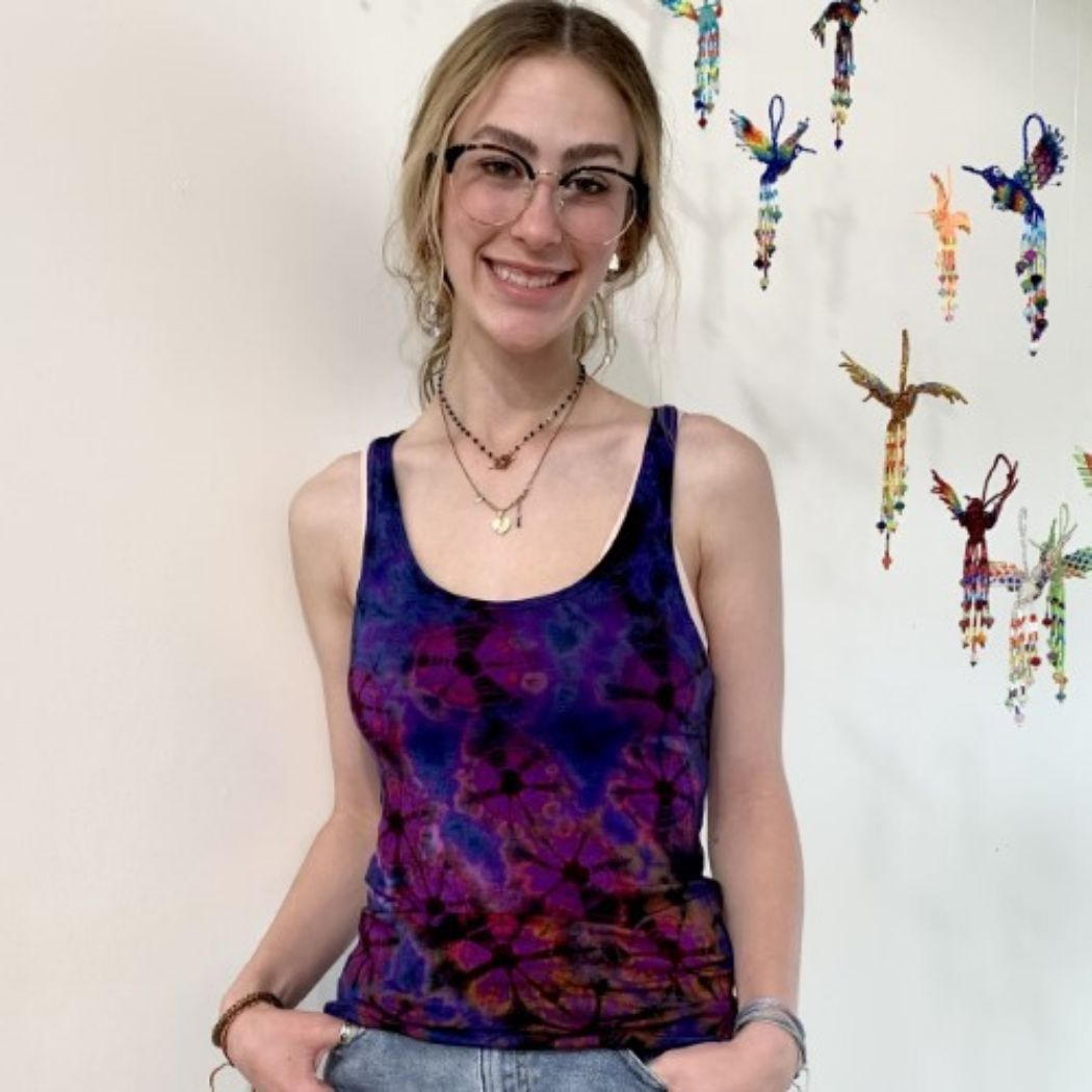 Purple Tie Dye Slash Weave Back Tank Top