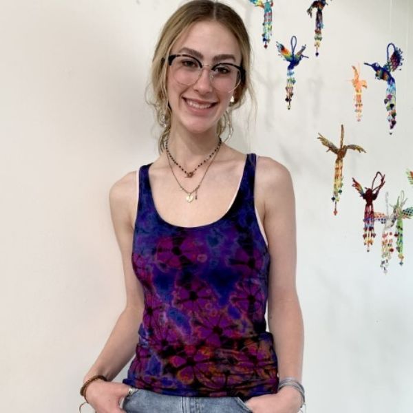 Purple Tie Dye Slash Weave Back Tank Top