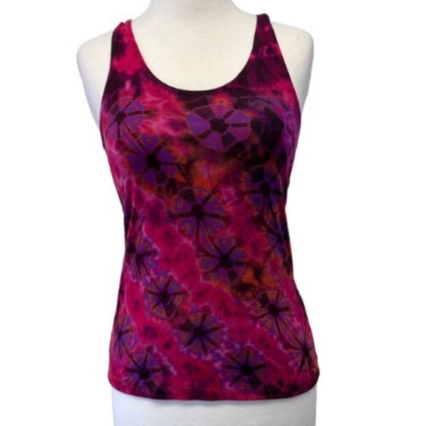 Red Tie Dye Slash Weave Back Tank Top