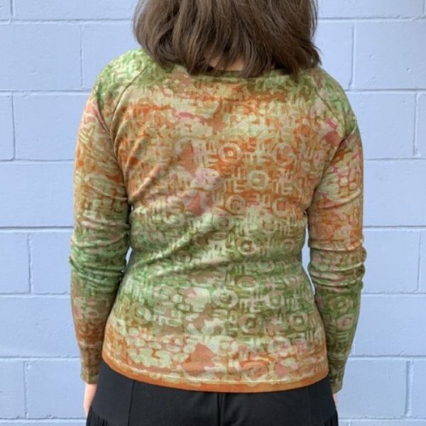 Batik Print Long Sleeve Wide Neck Raglan Top