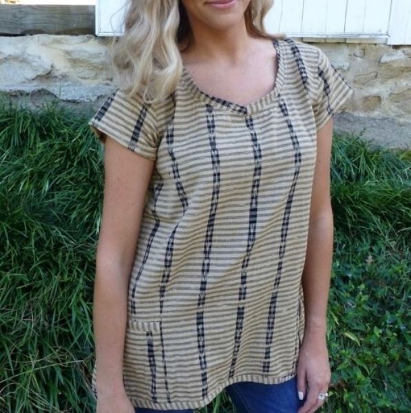 Tan Canyon Striped Short Sleeve Tunic