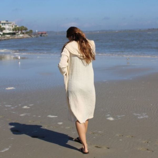 Gauzy Cotton Long Hooded Jacket