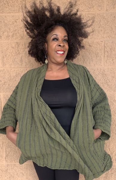 Striped Cotton Gauze Open Front Jacket