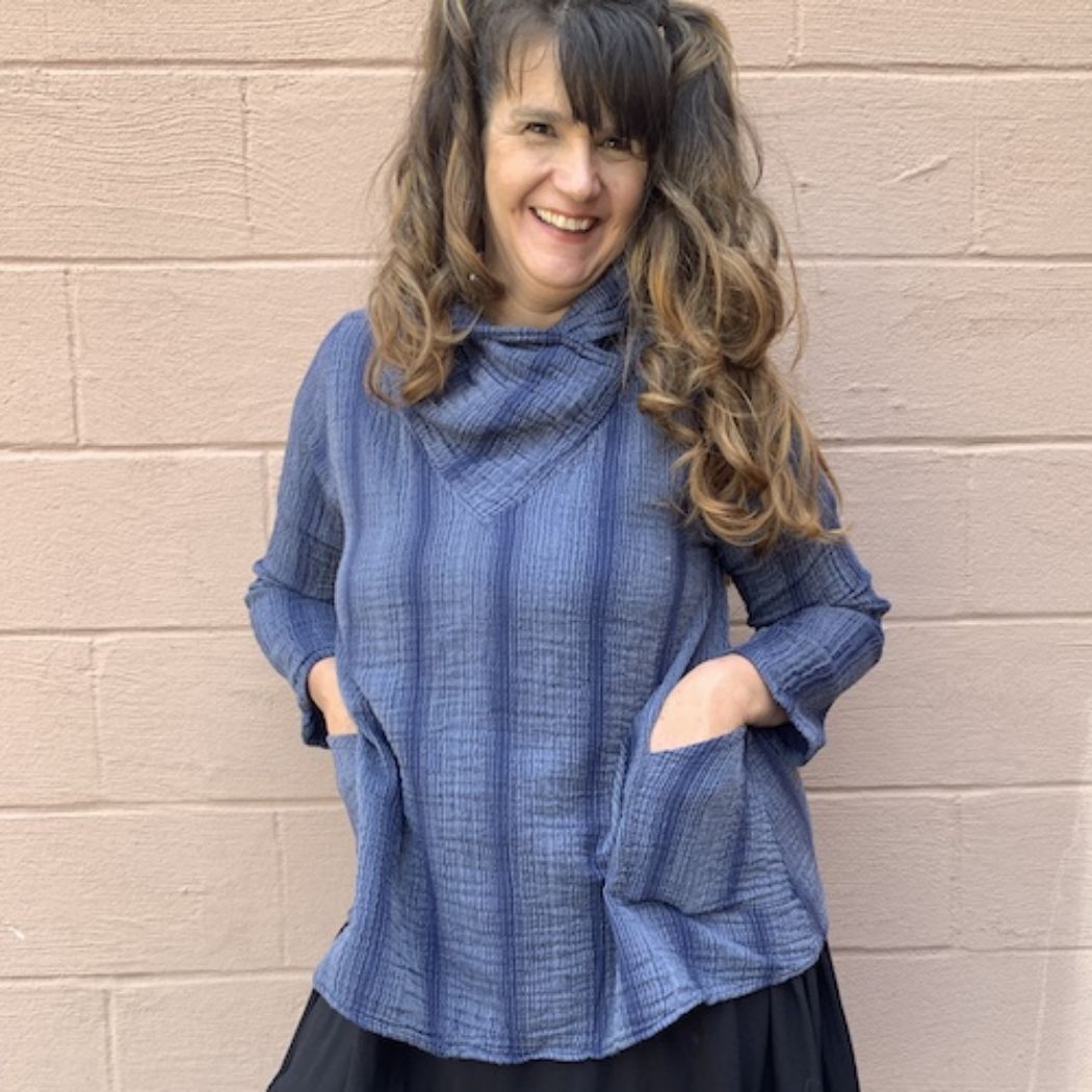 Picture of striped gauzy cowl neck top