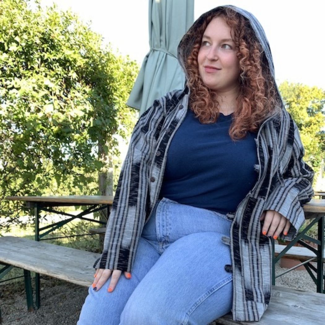 Ikat Button Up Hooded Jacket