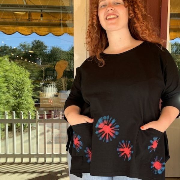 	Starburst Tie Dye 3/4 Sleeve Swing Top