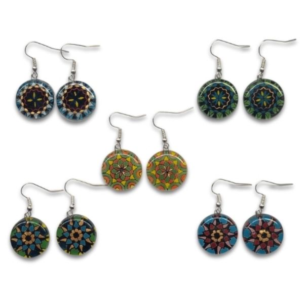 Picture of fusion glass mandala earrings
