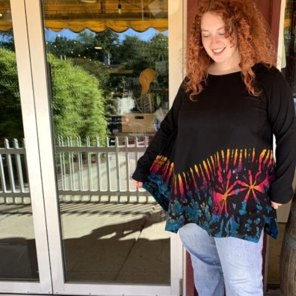 	Tie Dye Long Sleeve Boat Neck Top