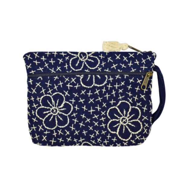 Picture of indigo two zip wristlet