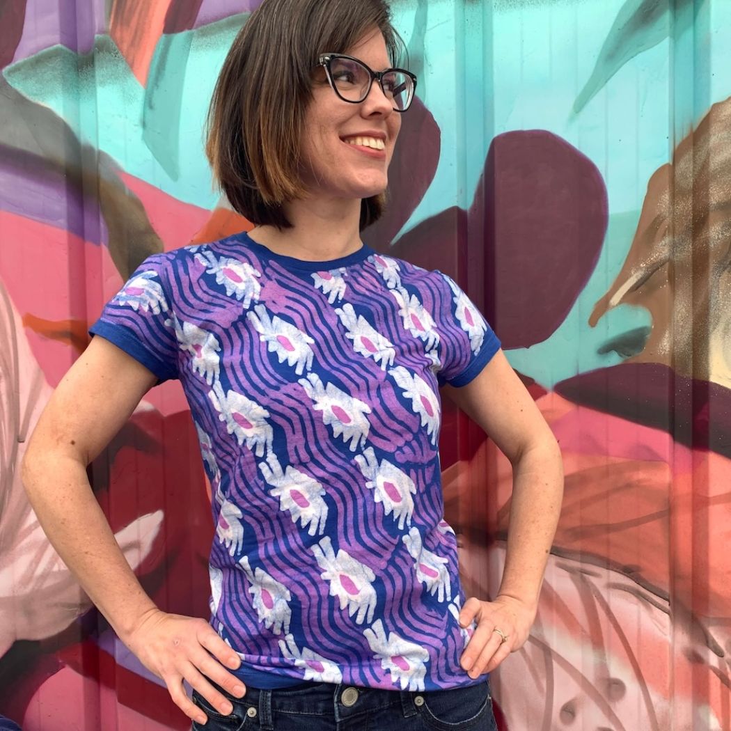 Purple Patterns Batik Print Cap Sleeve T-Shirt