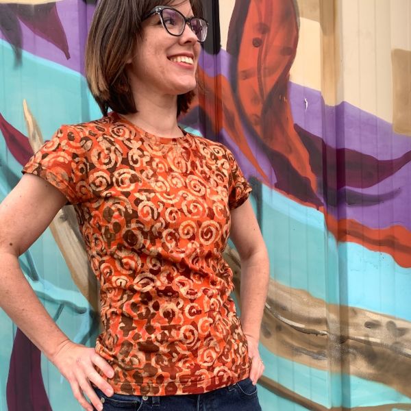 Red Patterns Batik Print Cap Sleeve T-Shirt