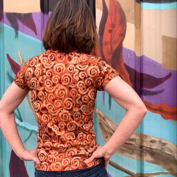 Picture of batik cap sleeve t-shirt - red patterns