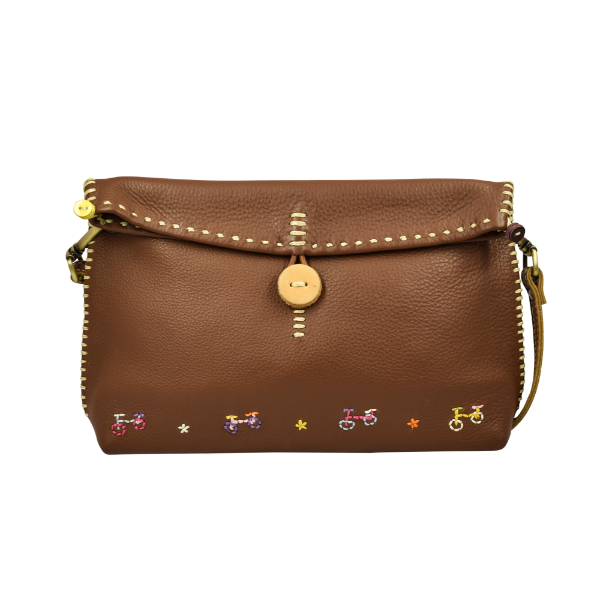 Bicycle Embroidered Leather Crossbody Bag
