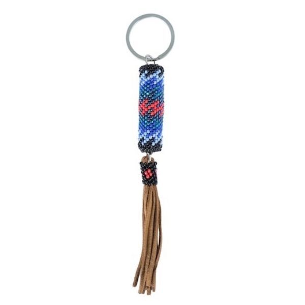 Picture of beaded leather tassel keychain