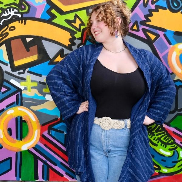 Striped Cotton Gauze Open Front Jacket