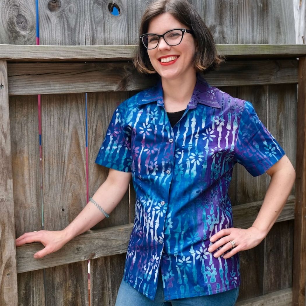 Blue Batik Short Sleeve Button Up Shirt