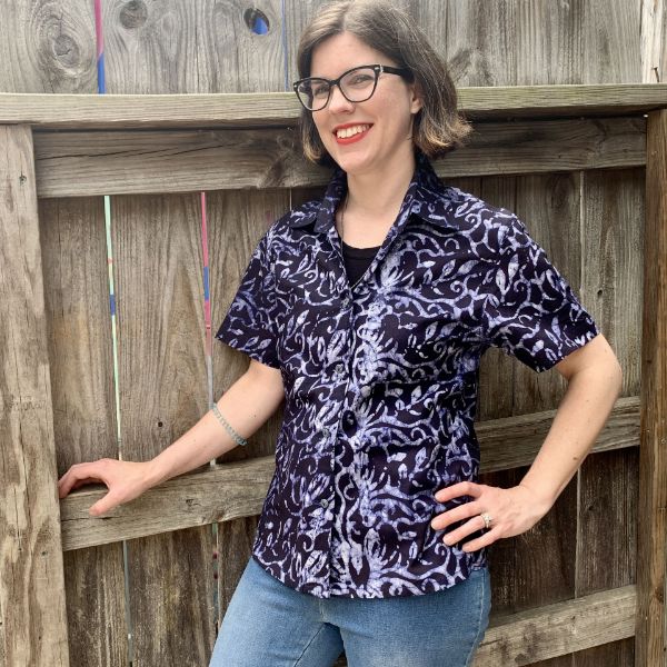 Black Batik Short Sleeve Button Up Shirt