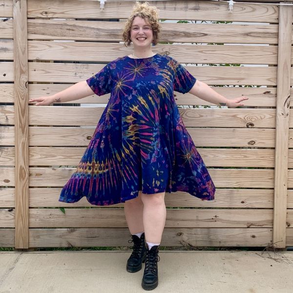 Tie Dye Short Sleeve Swing Dress 