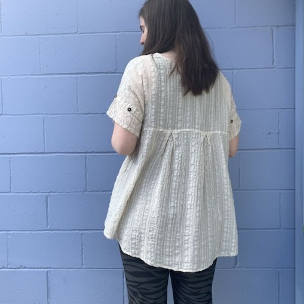 Cream Breezy Striped Short Sleeve Top (Back)