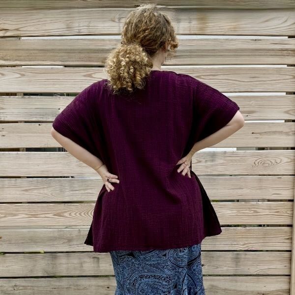 Gauzy Striped Long Boxy Top (Back)