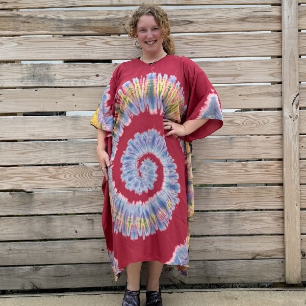 Picture of flowy spiral tie dye kaftan