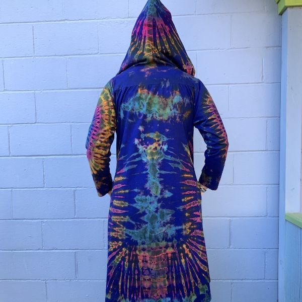 Tie Dye Long Button Up Hooded Jacket