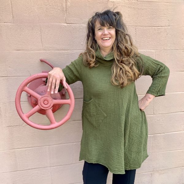 	Cotton Gauze Cowl Neck Tunic