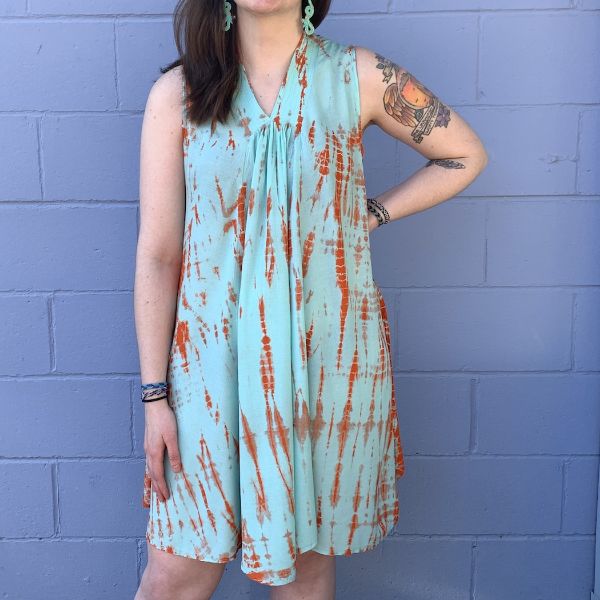 Tie Dye Sleeveless V-Neck Swing Dress