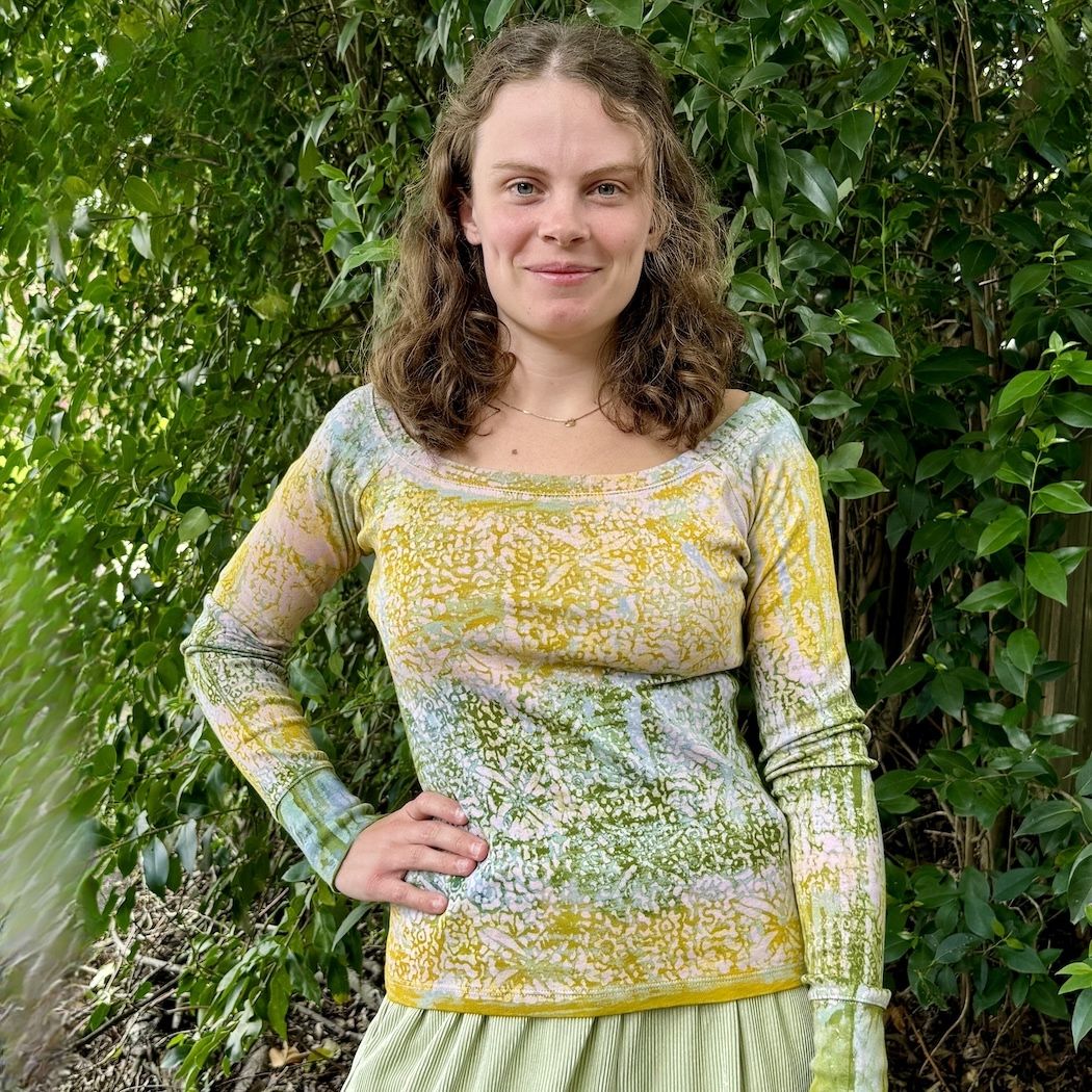 Batik Print Long Sleeve Wide Neck Raglan Top