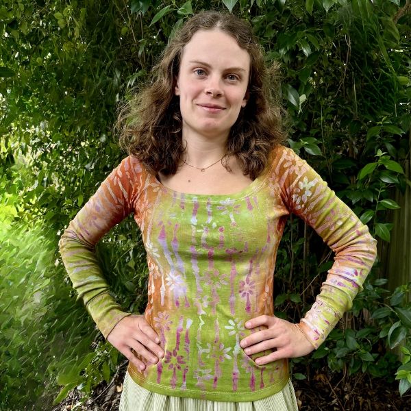 Batik Print Long Sleeve Wide Neck Raglan Top